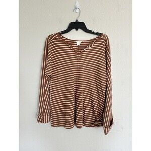 Caslon striped V Neck Long Sleeve Shirt Top Size S Casual Classic Striped Shirt